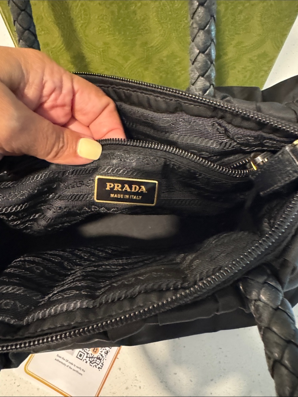 Prada Black Nylon Braided-Handle Shoulder Bag with Gold Hardware comes with COA - Picture 4 of 8